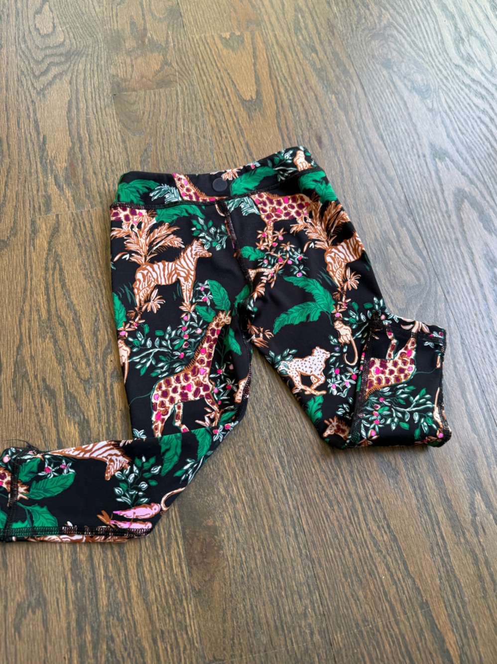Lily Pulitzer Kids Black Jungle Animal Leggings with Green and Pink Accents